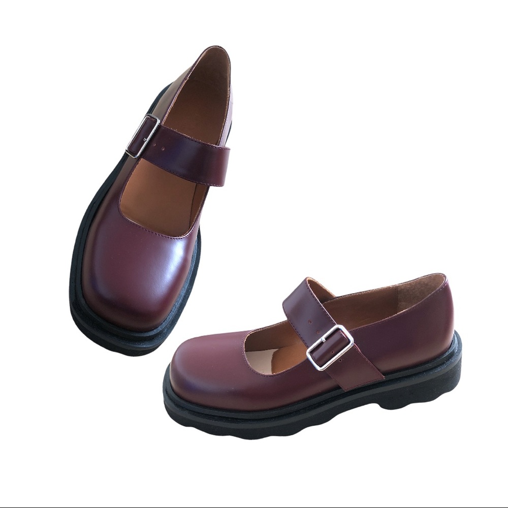 Marni | NWOB Chunky Lug Sole Mary Jane Shoe in Shiny Burgundy Leather - Size 36